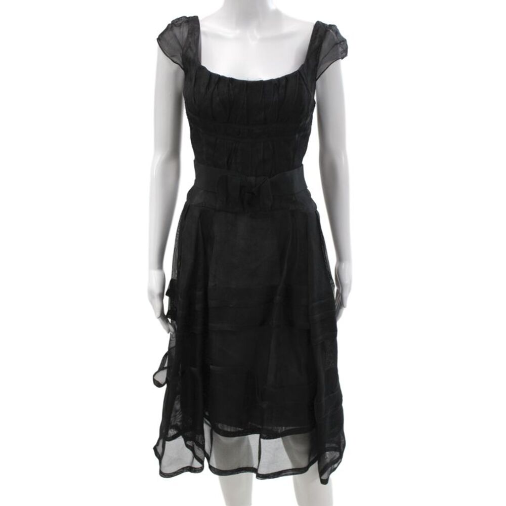 Carolina Herrera Womens A-Line Dress Black Square Neck Midi Pearl Size 10